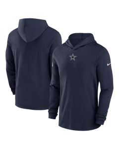 Men's Dallas Cowboys Navy Sideline Performance Long Sleeve Hoodie T-Shirt