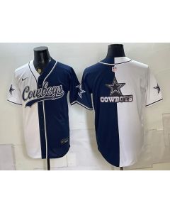 Men's Dallas Cowboys Navy Split Cool Base Stitched Baseball Jersey (Style 14)