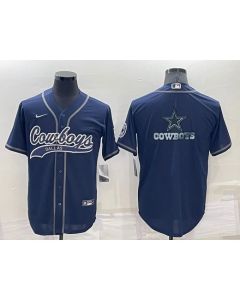 Men's Dallas Cowboys Navy Team Big Logo With Patch Cool Base Stitched Baseball Jersey (Navy)