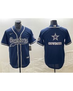 Men's Dallas Cowboys Navy Team Big Logo With Patch Cool Base Stitched Baseball Jersey (Style 2)