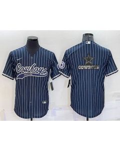 Men's Dallas Cowboys Navy Team Big Logo With Patch Cool Base Stitched Baseball Jersey