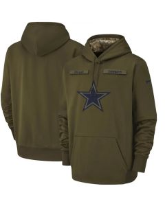 Men's Dallas Cowboys Olive Salute to Service Sideline Therma Performance Pullover NFL Hoodie