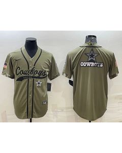 Men's Dallas Cowboys Olive Salute to Service Team Big Logo Cool Base Stitched Baseball Jersey