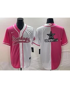 Men's Dallas Cowboys Pink/White Split Team Big Logo Cool Base Stitched Baseball Jersey