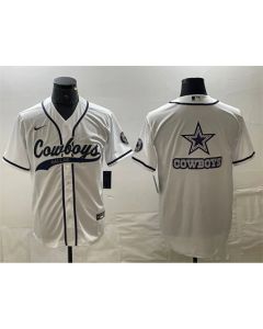 Men's Dallas Cowboys White Team Big Logo With Patch Cool Base Stitched Baseball Jersey (White)
