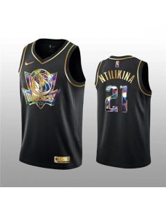 Men's Dallas Mavericks #21 Frank Ntilikina 2021/22 Black Golden Edition 75th Anniversary Diamond Logo Stitched Basketball Jersey