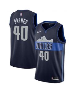 Men's Dallas Mavericks #40 Harrison Barnes Navy Statement Edition Swingman Stitched Jersey