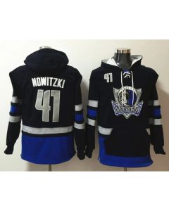Men's Dallas Mavericks #41 Dirk Nowitzki Black Lace-Up Pullover Hoodie