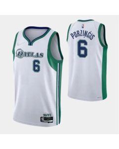 Men's Dallas Mavericks #6 Kristaps Porzingis 2021/22 White City Edition Stitched Jersey
