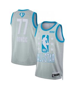 Men's Dallas Mavericks #77 Luka Doncic 2022 All-Star Grey 75th Anniversary Navy Stitched Basketball Jersey