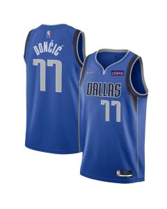 Men's Dallas Mavericks #77 Luka Doncic 75th Anniversary Blue Stitched Basketball Jersey