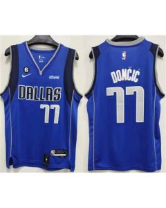 Men's Dallas Mavericks #77 Luka Doncic Blue No.6 Patch Stitched Jersey