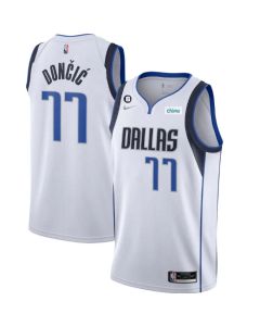 Men's Dallas Mavericks #77 Luka Doncic White No.6 Patch Stitched Jersey