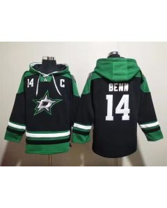 Men's Dallas Stars #14 Jamie Benn Black Green Lace-Up Pullover Hoodie