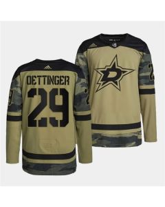 Men's Dallas Stars #29 Jake Oettinger 2022 Camo Military Appreciation Night Stitched Jersey