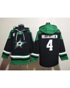 Men's Dallas Stars #4 Miro Heiskanen Black Green Lace-Up Pullover Hoodie