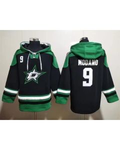 Men's Dallas Stars #9 Mike Modano Black Green Lace-Up Pullover Hoodie