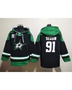 Men's Dallas Stars #91 Tyler Seguin Black Green Lace-Up Pullover Hoodie