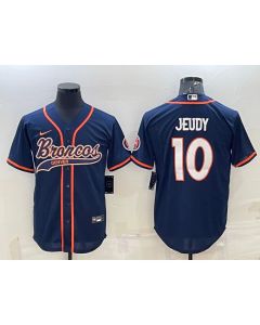 Men's Denver Broncos #10 Jerry Jeudy Navy With Patch Cool Base Stitched Baseball Jersey