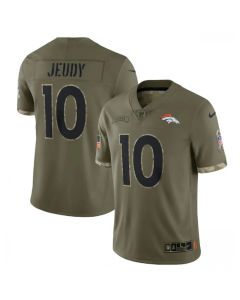 Men's Denver Broncos #10 Jerry Jeudy Olive 2022 Salute To Service Limited Stitched Jersey