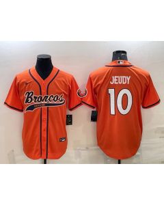 Men's Denver Broncos #10 Jerry Jeudy Orange With Patch Cool Base Stitched Baseball Jersey