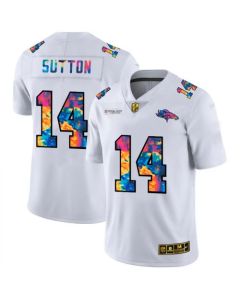 Men's Denver Broncos #14 Courtland Sutton White Crucial Catch Limited Stitched Jersey