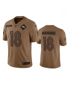 Men's Denver Broncos #18 Peyton Manning 2023 Brown Salute To Service Limited Stitched Football Jersey
