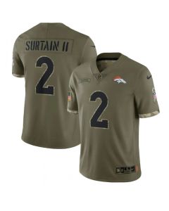 Men's Denver Broncos #2 Pat Surtain II Olive 2022 Salute To Service Limited Stitched Jersey