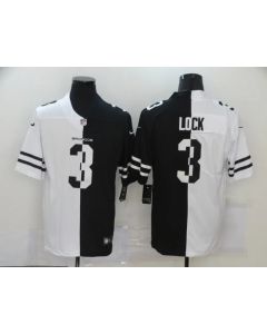 Men's Denver Broncos #3 Drew Lock Black & White Split Limited Stitched Jersey