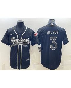 Men's Denver Broncos #3 Russell Wilson Black Reflective With Patch Cool Base Stitched Baseball Jersey