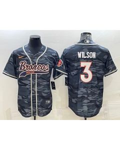 Men's Denver Broncos #3 Russell Wilson Grey Camo With Patch Cool Base Stitched Baseball Jersey