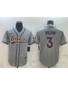 Men's Denver Broncos #3 Russell Wilson Grey With Patch Cool Base Stitched Baseball Jersey (Grey)