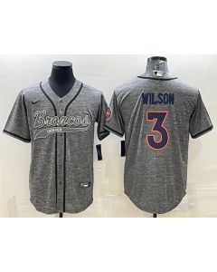 Men's Denver Broncos #3 Russell Wilson Grey With Patch Cool Base Stitched Baseball Jersey