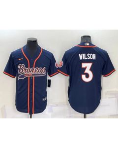 Men's Denver Broncos #3 Russell Wilson Navy Cool Base Stitched Baseball Jersey