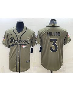 Men's Denver Broncos #3 Russell Wilson Olive 2022 Salute to Service Cool Base Stitched Baseball Jersey