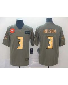 Men's Denver Broncos #3 Russell Wilson Olive/Gold Salute To Service Limited Stitched Jersey