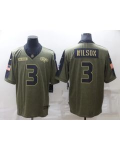 Men's Denver Broncos #3 Russell Wilson Olive Salute To Service Limited Stitched Jersey