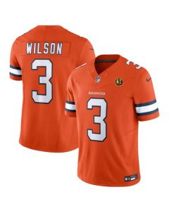 Men's Denver Broncos #3 Russell Wilson Orange 2023 F.U.S.E. With John Madden Patch Vapor Limited Stitched Football Jersey