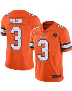 Men's Denver Broncos #3 Russell Wilson Orange With C Patch & Walter Payton Patch Limited Stitched Jersey