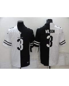 Men's Denver Broncos #3 Russell Wilson White/Black Split Stitched Jersey