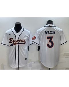 Men's Denver Broncos #3 Russell Wilson White Cool Base Stitched Baseball Jersey