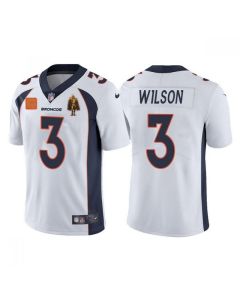 Men's Denver Broncos #3 Russell Wilson White With C Patch & Walter Payton Patch Limited Stitched Jersey