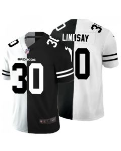 Men's Denver Broncos #30 Phillip Lindsay Black & White Split Limited Stitched Jersey