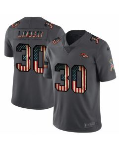Men's Denver Broncos #30 Phillip Lindsay Grey 2019 Salute To Service USA Flag Fashion Limited Stitched NFL Jersey