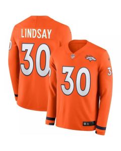 Men's Denver Broncos #30 Phillip Lindsay Orange Therma Long Sleeve Stitched NFL Jersey