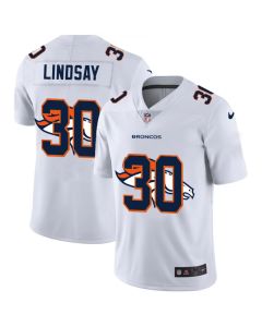 Men's Denver Broncos #30 Phillip Lindsay White Shadow Logo Limited Stitched Jersey