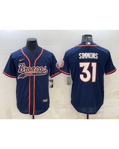 Men's Denver Broncos #31 Justin Simmons Navy With Patch Cool Base Stitched Baseball Jersey