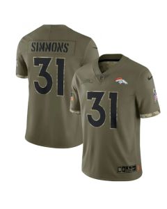 Men's Denver Broncos #31 Justin Simmons Olive 2022 Salute To Service Limited Stitched Jersey