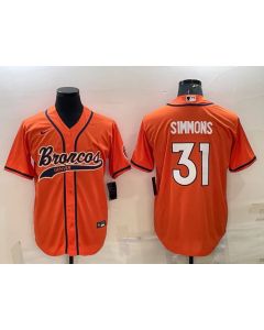 Men's Denver Broncos #31 Justin Simmons Orange With Patch Cool Base Stitched Baseball Jersey