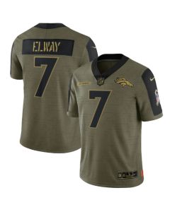Men's Denver Broncos #7 John Elway 2021 Olive Salute To Service Limited Stitched Jersey